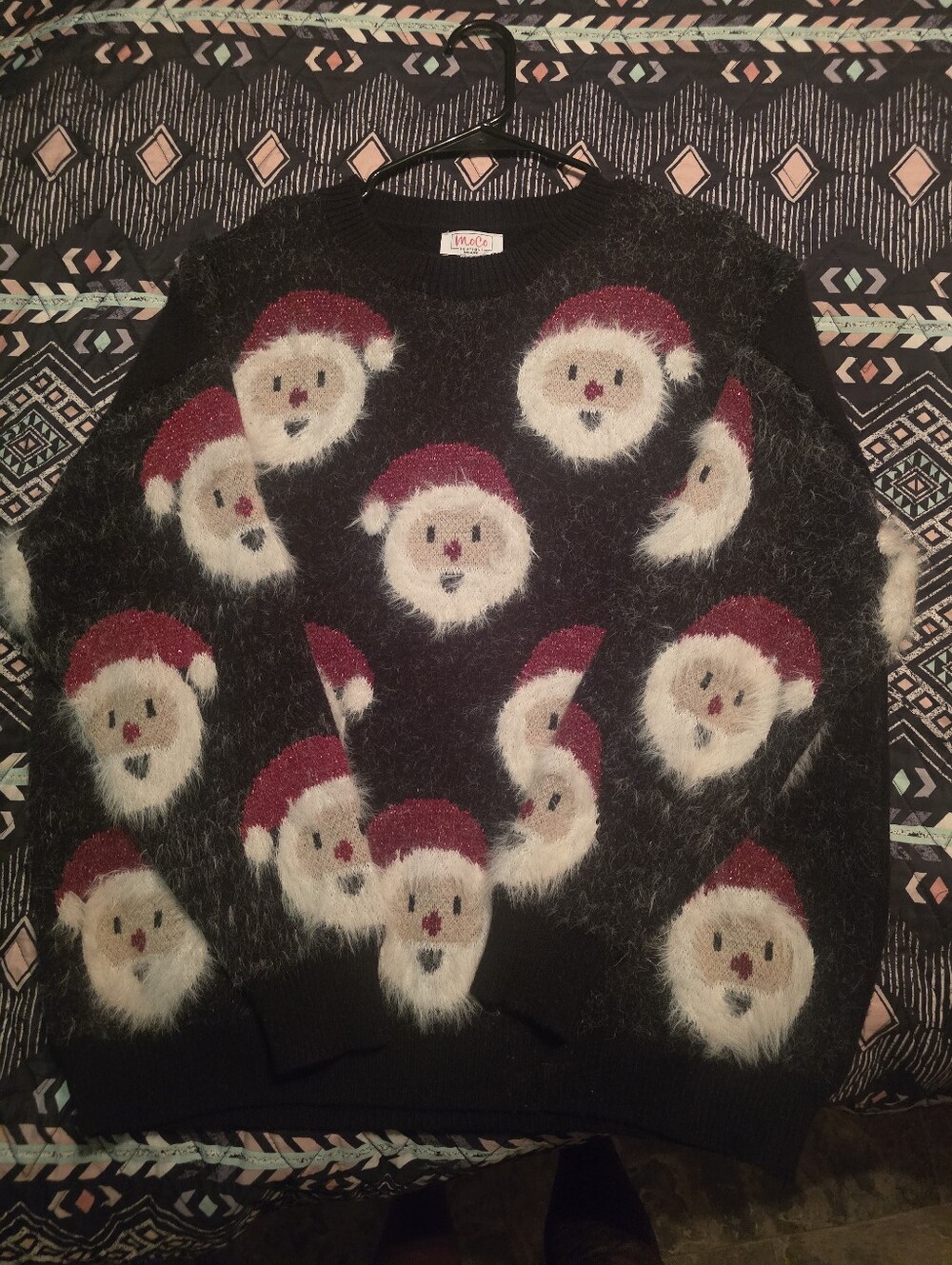 Holiday Santa Motif Sweater - Black and Red